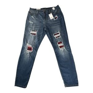 Judy Blue Buffalo Plaid Patch Skinny Jeans Size‎ 1XL Measures 34x28 JB8268DK